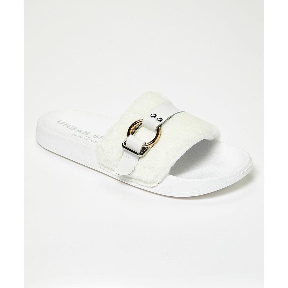 NIB Urban Sport by J/Slides Bravo White Plush Slide Sandals Women's Size 8